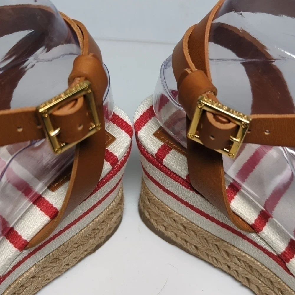 Tory Burch Karissa canvas wedge espadrille platform sandals womans size 9